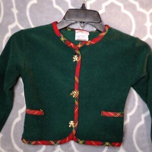 VTG Milton Funwear Green/Red Button Up Christmas Sweater Bears are Buttons Canda